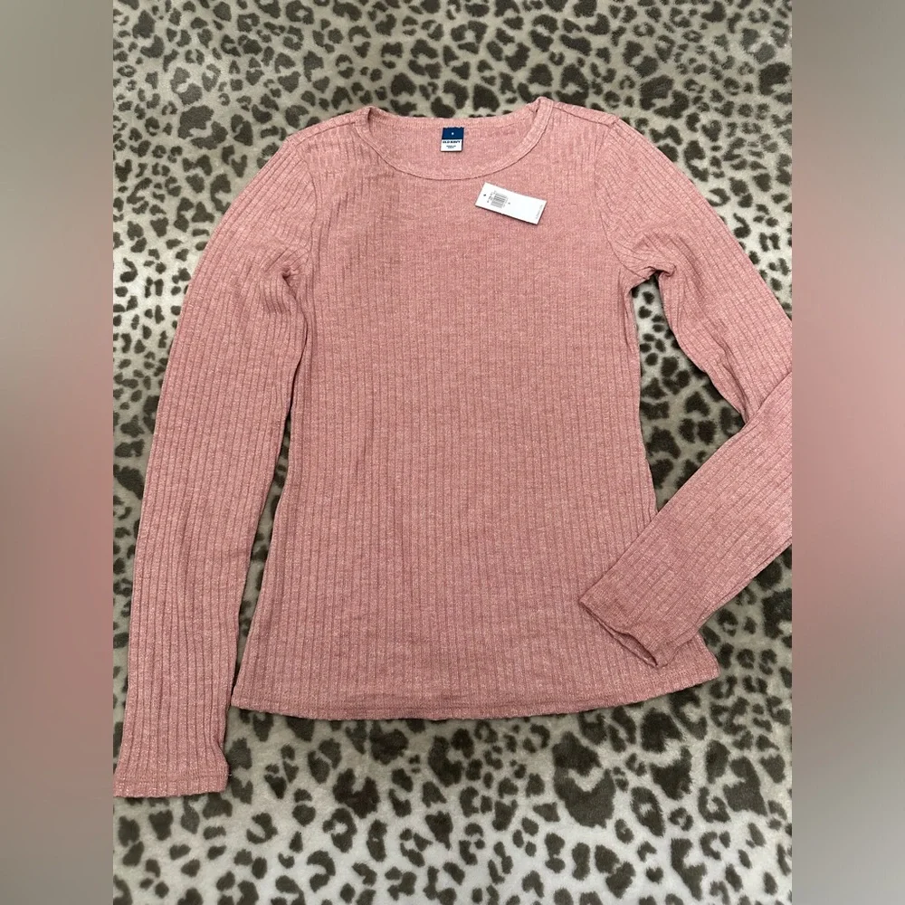 Old Navy Long Sleeve Rib-Knit Metallic T-shirt Top in Woodrose Pink Size Small - Picture 6 of 14
